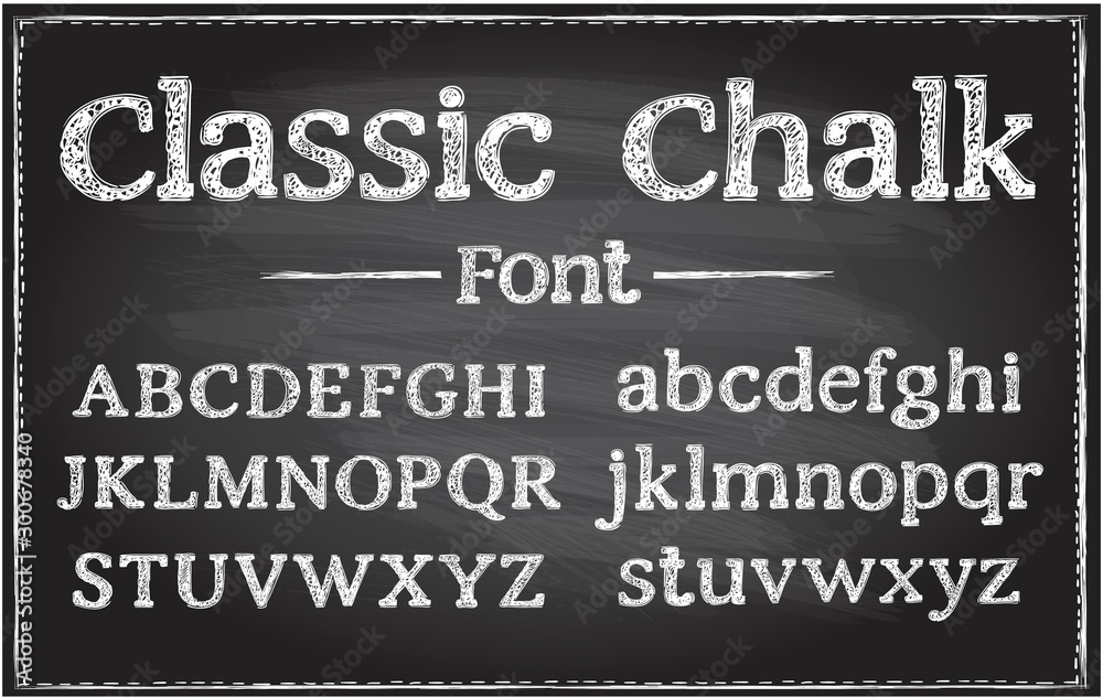 Handwriting classic chalk vector font, typography lettering on a chalkboard