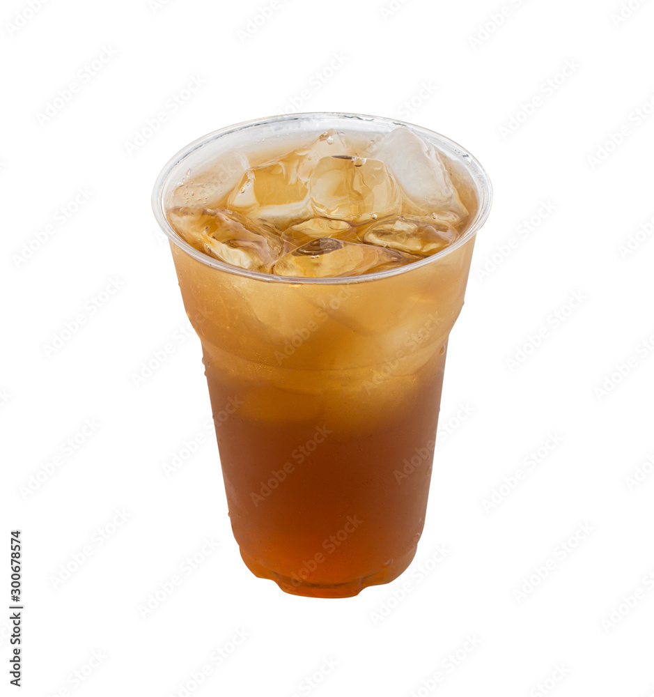 Plastic glass of lemon ice tea isolated on white background Plastic glass of lemon ice tea isolated on white background