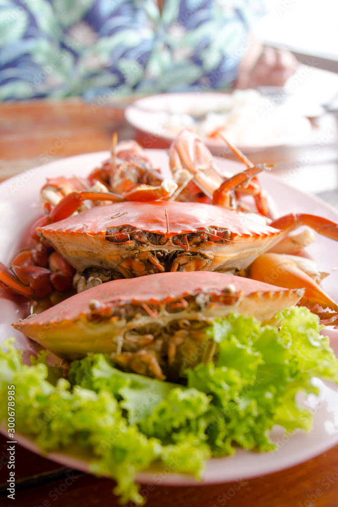 Steamed Cooked crabs Seafood in a dish Steamed Cooked crabs Seafood in a dish