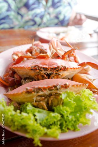 Steamed Cooked crabs Seafood in a dish