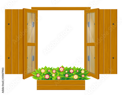 open wooden window with shutters and transparent glass for design vector illustration