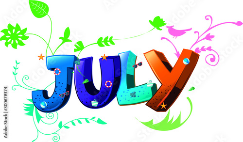 july colorful celebration word, illustration word