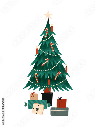 Christmas tree flat vector illustration