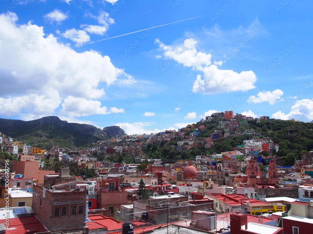 Scenic colorful old town streets, Stunning city views of the historic building, Guanajuato, Mexico