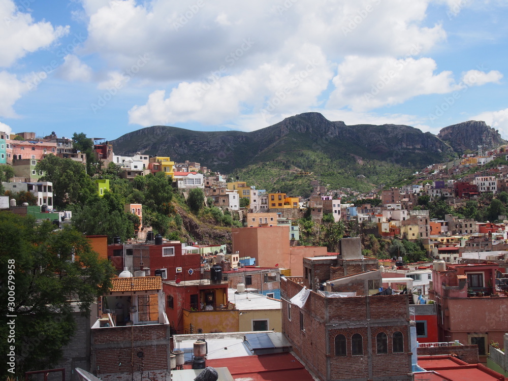 Scenic colorful old town streets, Stunning city views of the historic building, Guanajuato, Mexico