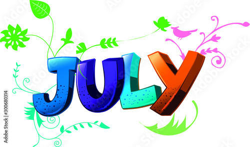 july colorful celebration word, illustration word