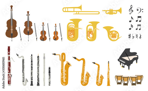 Photo Set of vector modern flat design orchestra instruments