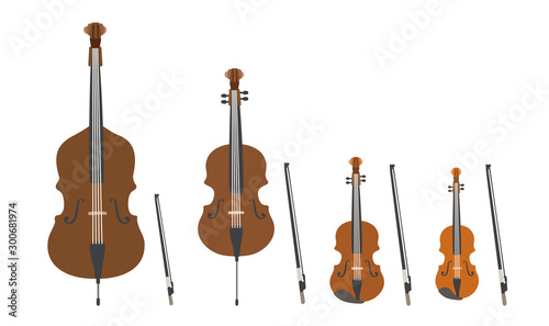 Set of vector modern flat design stringed musical instruments