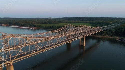 Aerial shot of Bi-State Vietnam Gold Star Bridge bridging Indiana and Kentucky. Shot with Phantom photo