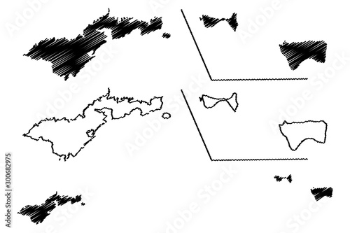 American Samoa (Unincorporated and unorganized U.S. territory, United States of America) map vector illustration, scribble sketch Western Samoa (Tutuila, Manu‘a, Rose Atoll and Swains Island) map