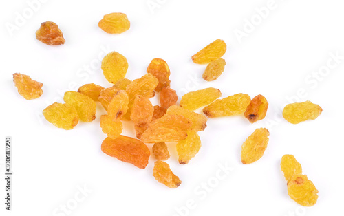 Dried raisins isolated on white background.