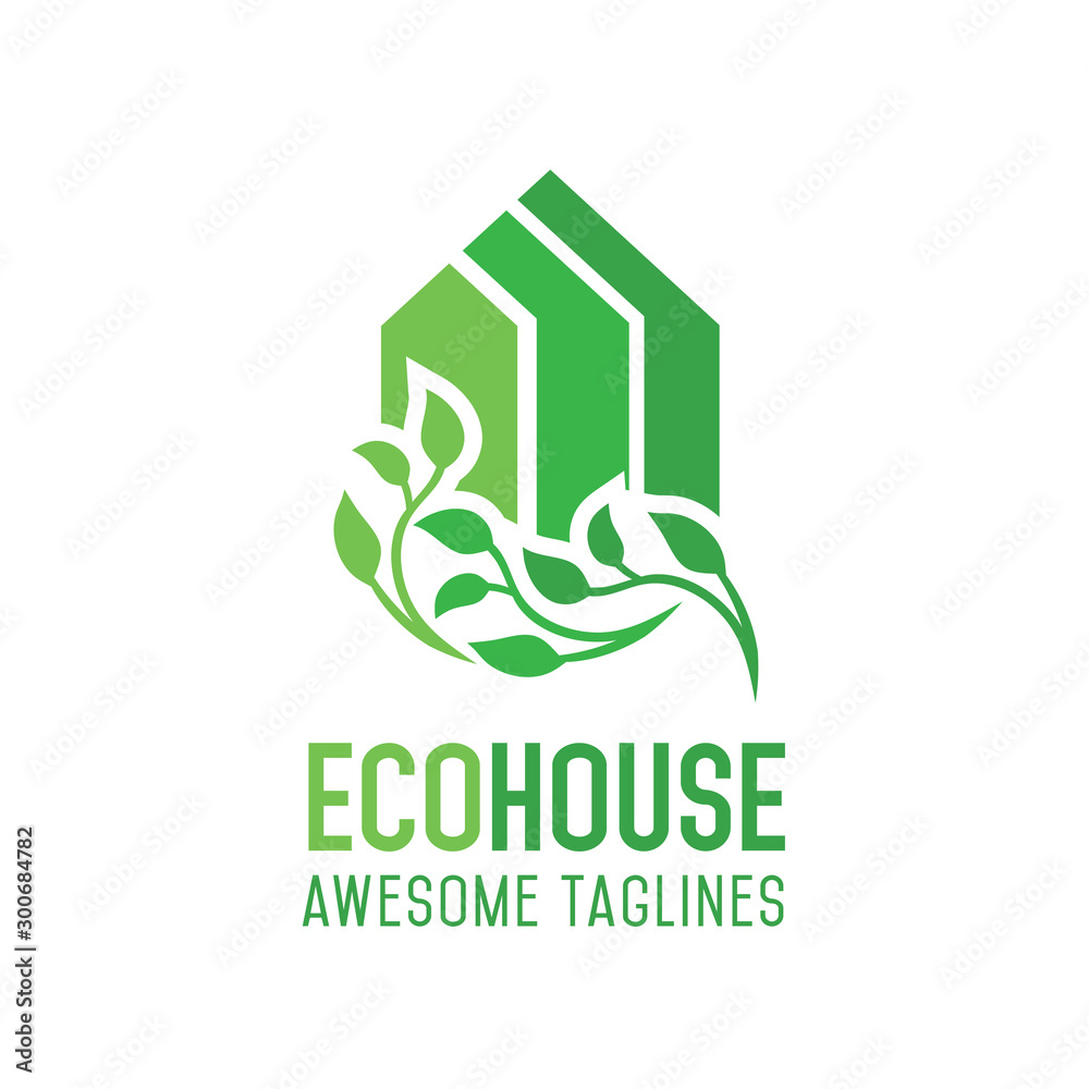 Green house logo vector concept, simple leaf and house vector illustration concept Green house logo vector concept, simple leaf and house vector illustration concept