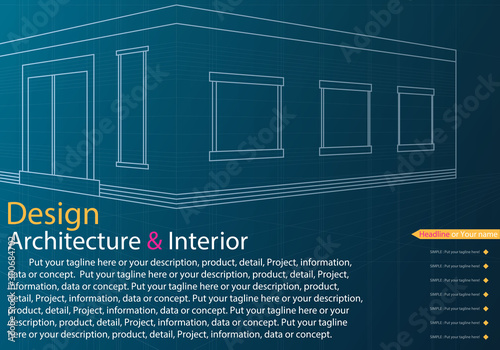 Architecture And Interior With Blueprint Background Art - Vector