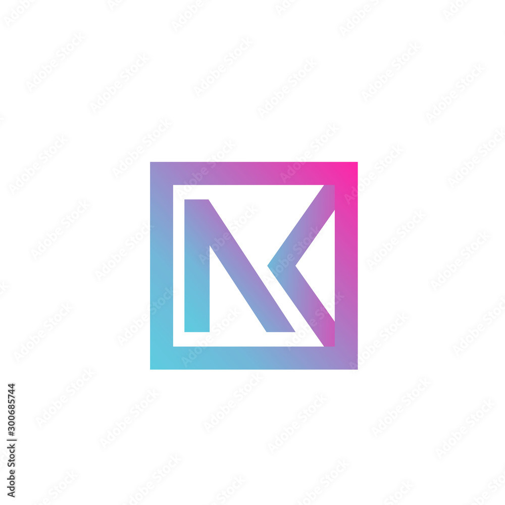 Simple, creative initial NK logo design in a grid with a cool gradient color Simple, creative initial NK logo design in a grid with a cool gradient color