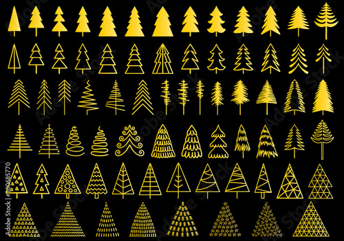 72 gold Christmas trees, vector set