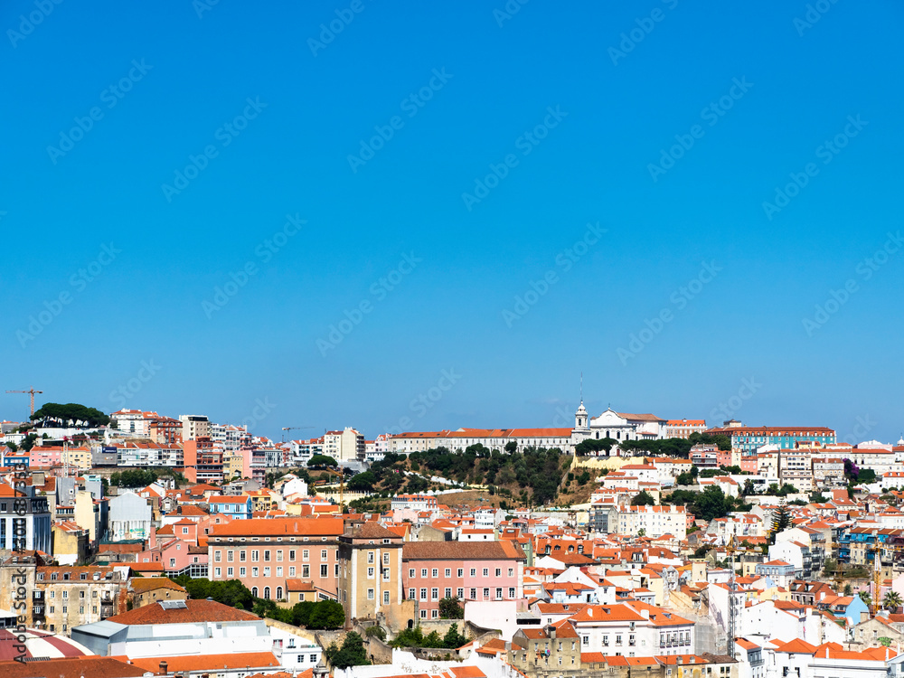 View from the Miradouro de Sao Pedro de Alcantara in the upper town of Bairro Alto, Lisbon, Portugal