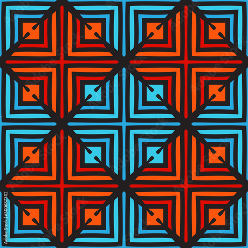 Seamless pattern with bright diamond groups of geometric lines.