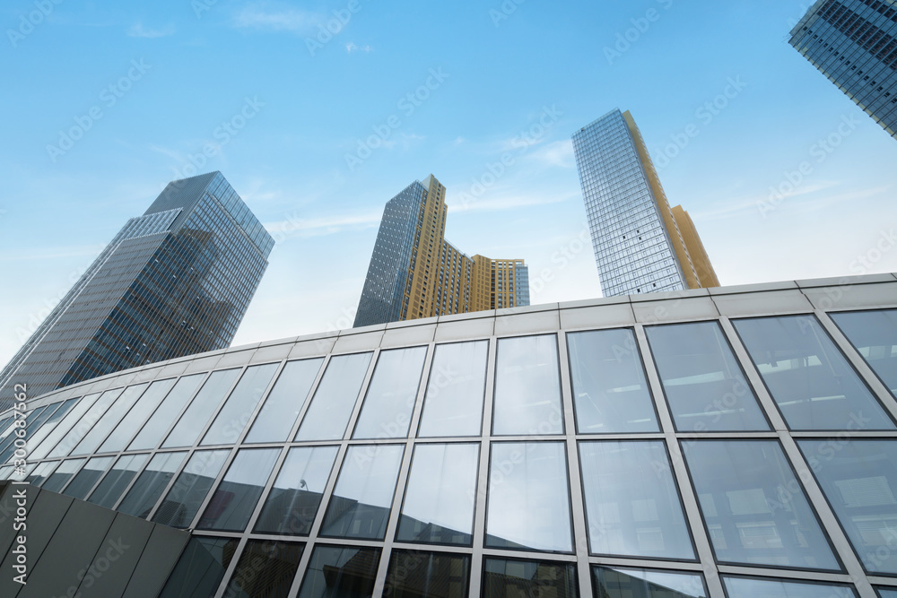 Glass curtain wall of skyscraper in financial center Glass curtain wall of skyscraper in financial center