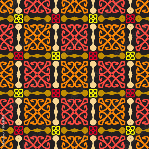 Seamless pattern with bright geometric ornament.
