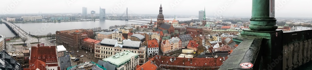 Riga, Latvia, November 2019. Beautiful panorama of the central part of the city.