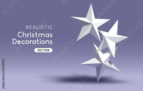 3D effect realistic Christmas star decorations.