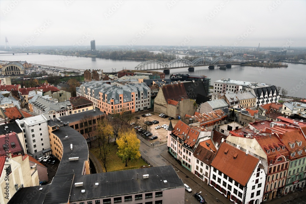 Riga, Latvia, November 2019. The Daugava River and part of the old city.