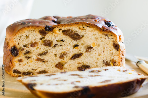 Barmbrack or bairin breac a traditional Irish fruit loaf  photo