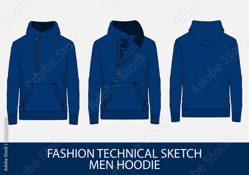 Fashion technical sketch men hoodie
