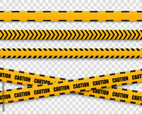Lines isolated. Warning tapes. Caution. Danger signs. Vector illustration.Yellow with black police line and danger tapes. Vector illustration. © NAUM
