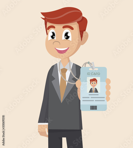 Cartoon character, Businessman shows his tag badge id card.