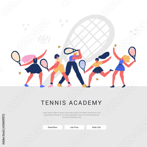 Professional tennis players flat cartoon characters set