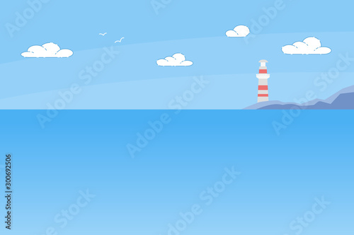 Lighthouse Tower Standing on Rocky Seashore Summer
