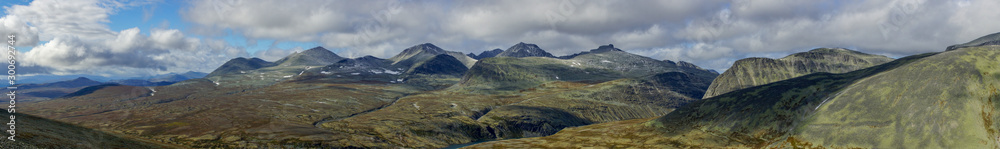 Panoramic view over Rondane national park in Norway.