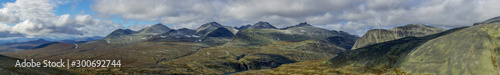 Panoramic view over Rondane national park in Norway.