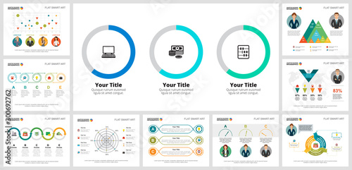 Colorful finance or management concept infographic charts set. Business design elements for presentation slide templates. For corporate report, advertising, leaflet layout and poster design.