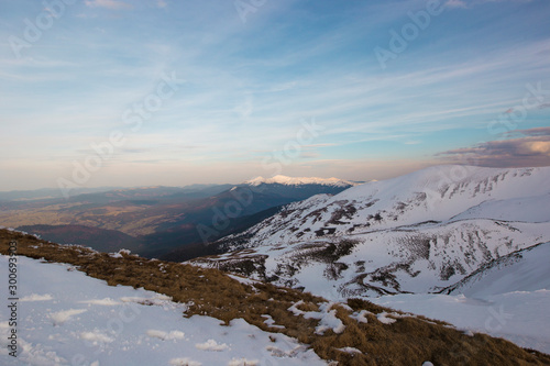 The top of the Dragobrat ridge in the Carpathians in the evening in April