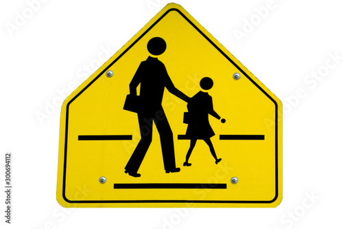 School zone warning sign on white background