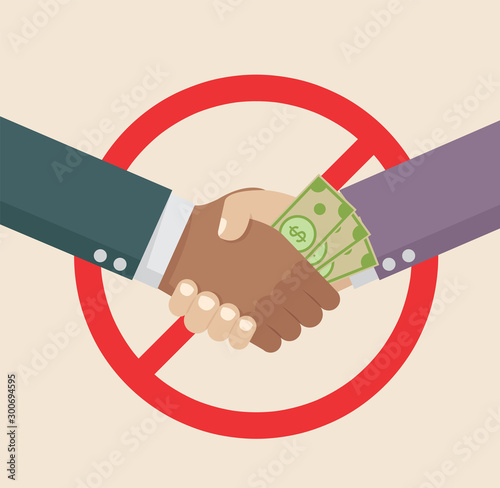 Cartoon, Business handshake with corruption.