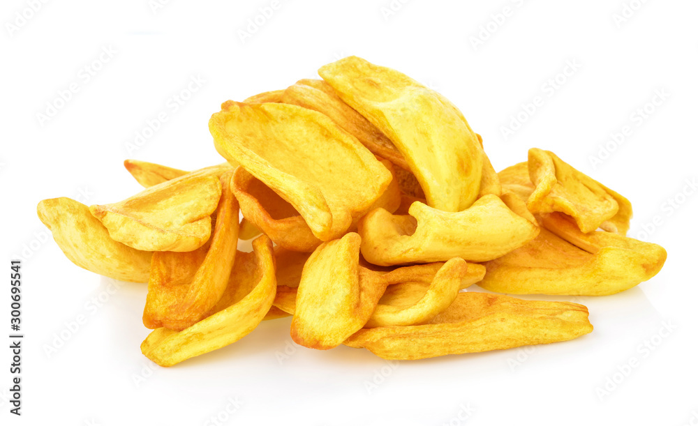 Dried jackfruit slices isolated on white Dried jackfruit slices isolated on white