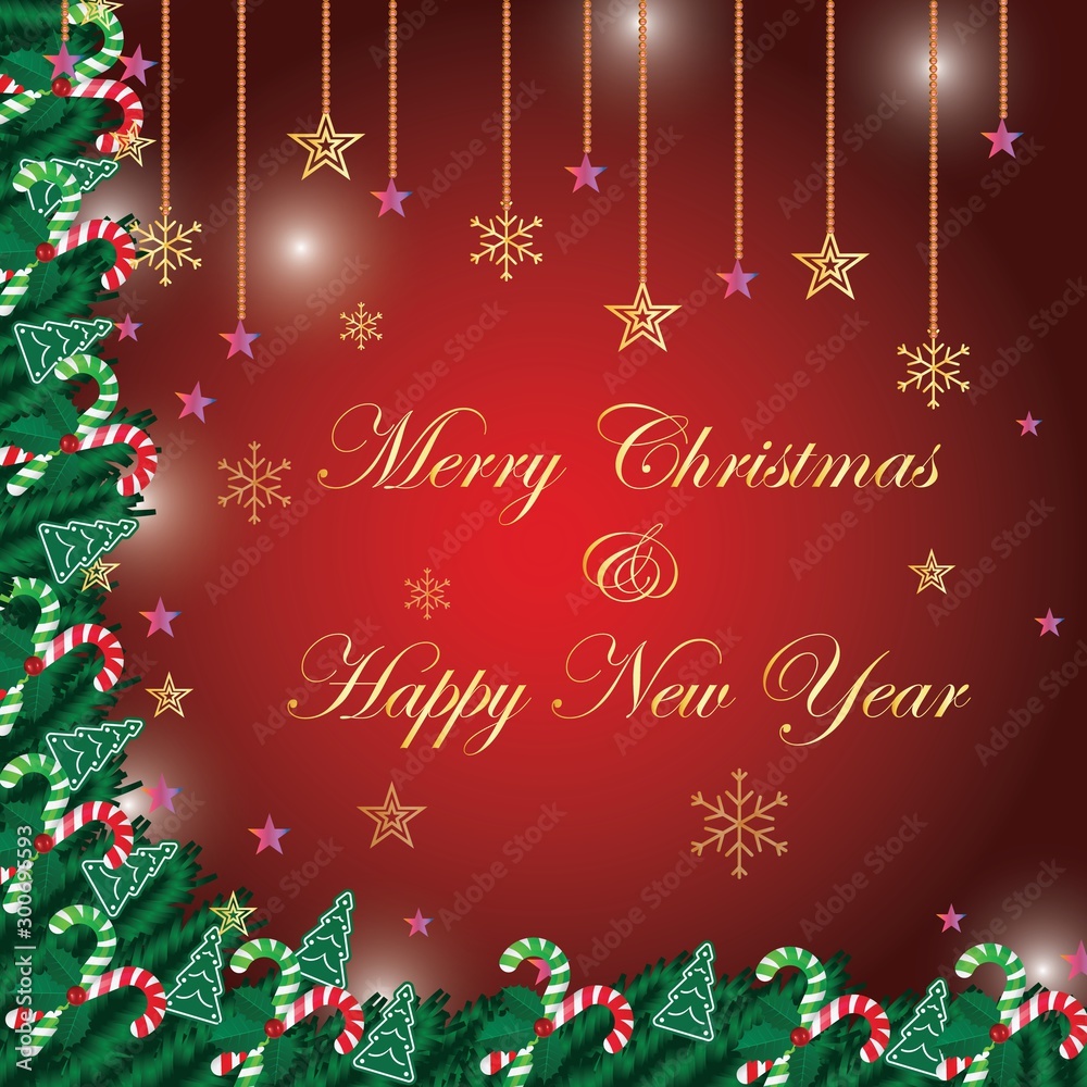 Merry Christmas card.Happy new tear 2020.Festive poster or banner design - Vector.Red background