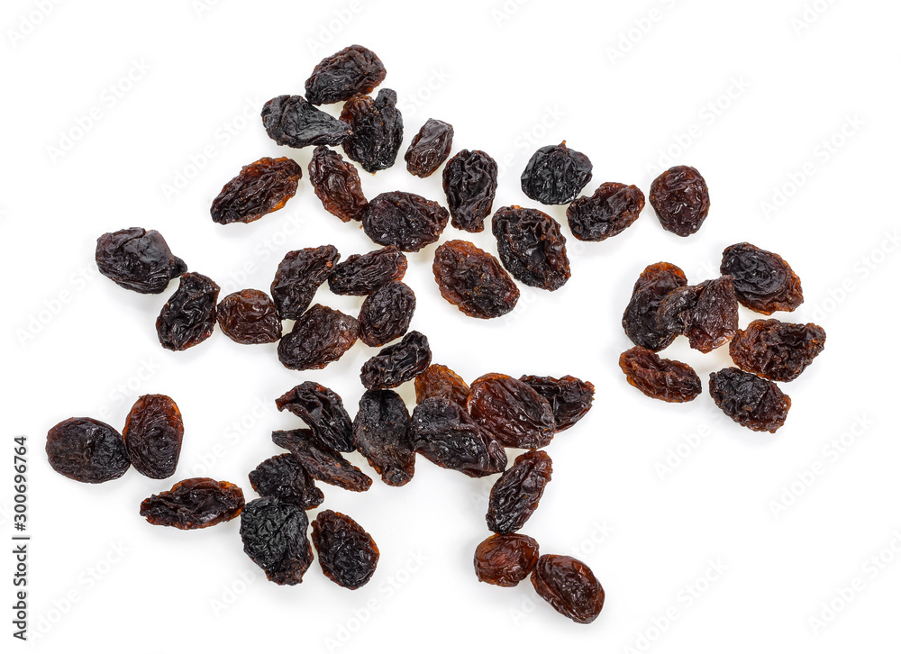 Dried raisins on a white background