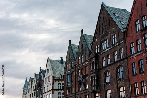 Rooftops from Bergen city in Norway. Bryggen in Bergen. Unesco, buildings, landmarks, travel, norway, norge, travel concept.