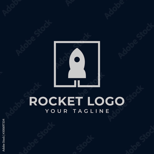 Simple Square Rocket Launch, Spaceship Logo Design Template