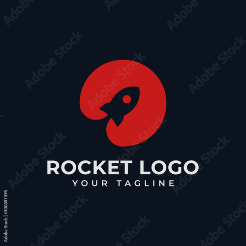 Circle Rocket Launch, Spaceship Logo Design Template