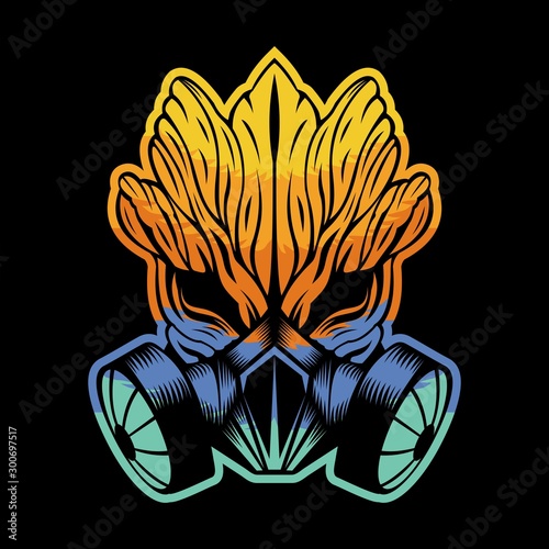 Gas mask monster wood colorful vector illustration