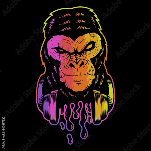 gorilla headphone colorful vector illustration
