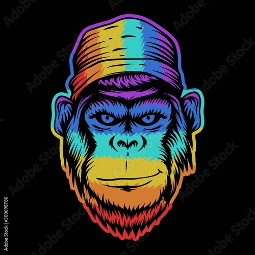 monkey head smile colorful vector illustration