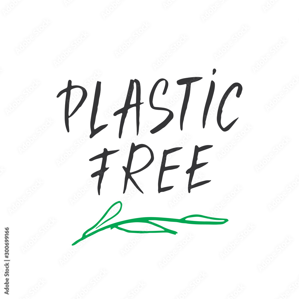 Plastic free Lettering label. Calligraphic Hand Drawn eco friendly sketch doodle. Vector illustration Plastic free Lettering label. Calligraphic Hand Drawn eco friendly sketch doodle. Vector illustration