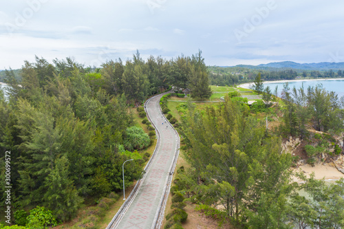 Aerial drone image of beautiful Landscape scene and most famous tourist attraction TIPS OF BORNEO at Kudat, Sabah, Malaysia. (Image contain soft focus and blur and gain noise)