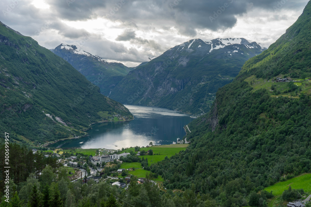 Beautiful view overlooking the Geiranger fjords in Norway.